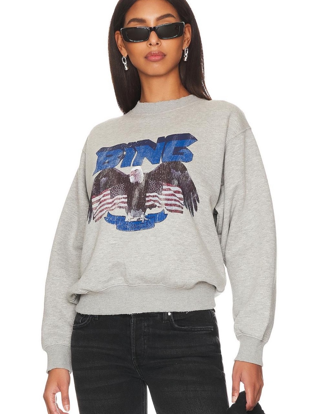 Anine Bing Gray Graphic Eagle Crewneck Sweatshirt - small